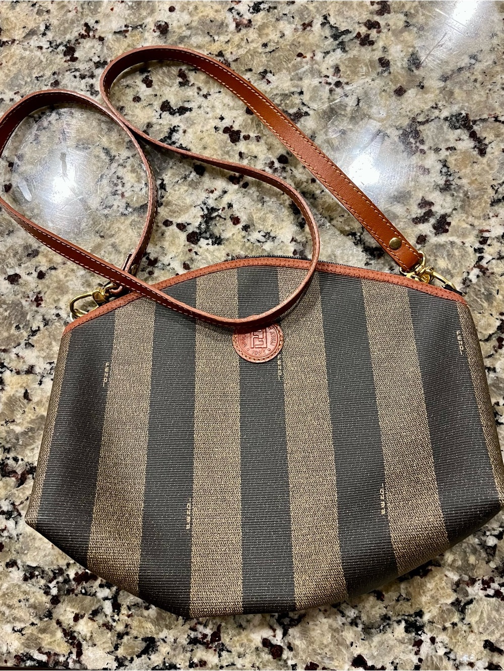 Fendi Brown and Black Striped Pequin Crossbody Bag